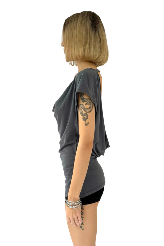 MOTION Cowl Neck & Cowl Back Reversible Top - Dark Grey