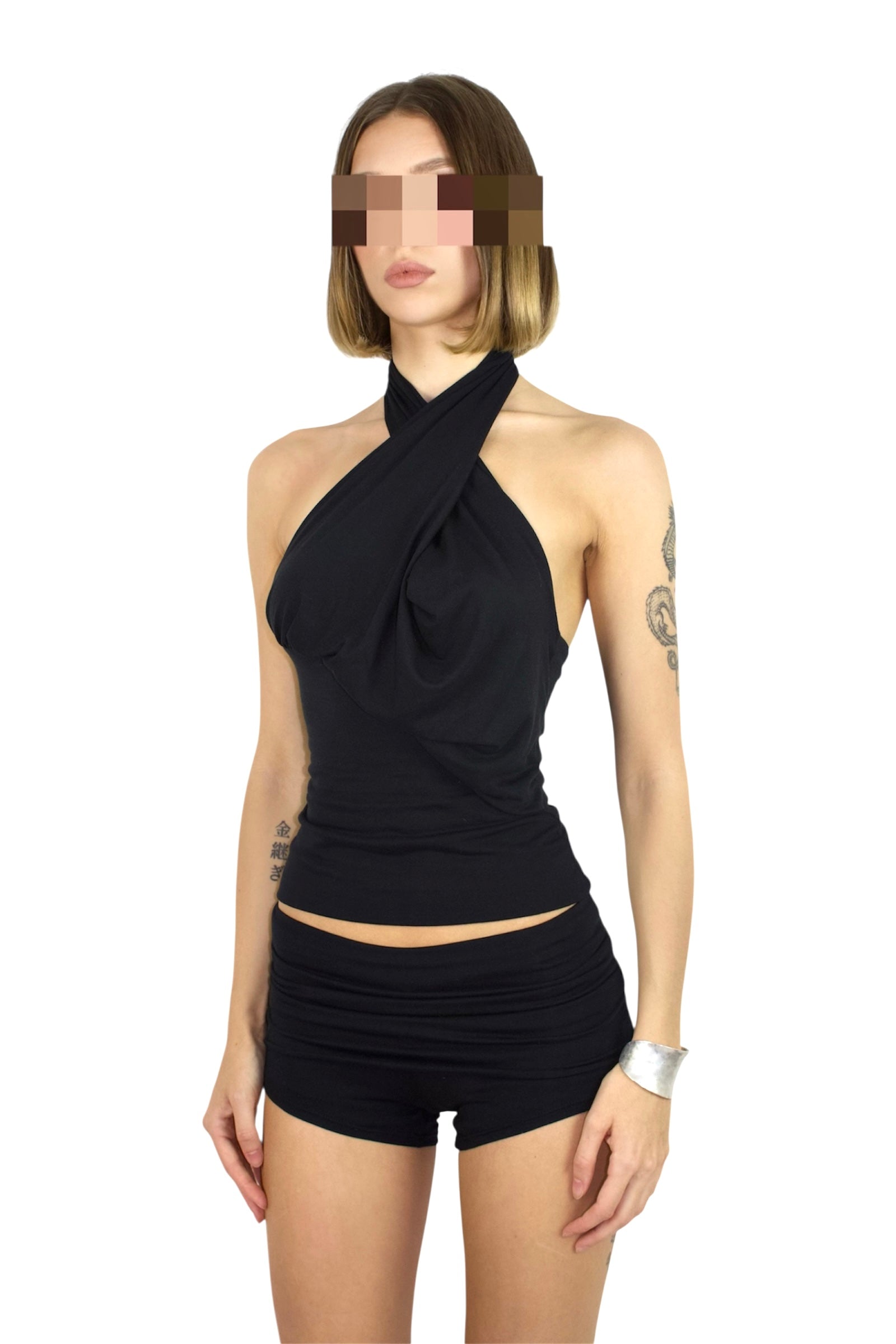 PARADOX Low Waisted Mini/Micro Shorts with Fold-Over Waistband - BLACK image 4