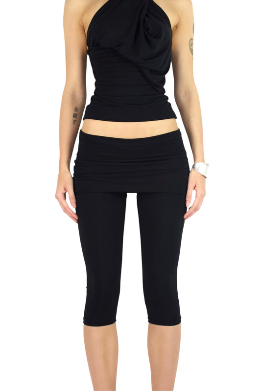 PARADOX Capri Leggings with Fold-Over Mini Skirt Waistband - BLACK image 0