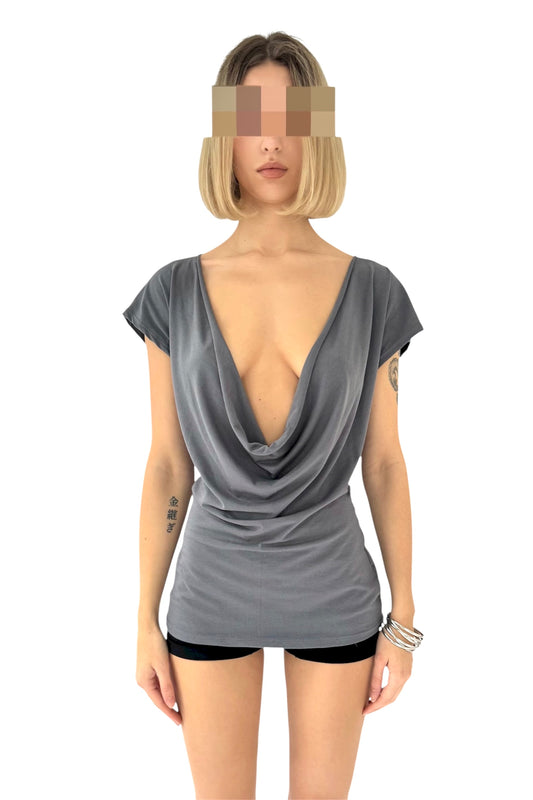 MOTION Cowl Neck & Cowl Back Reversible Top - Dark Grey