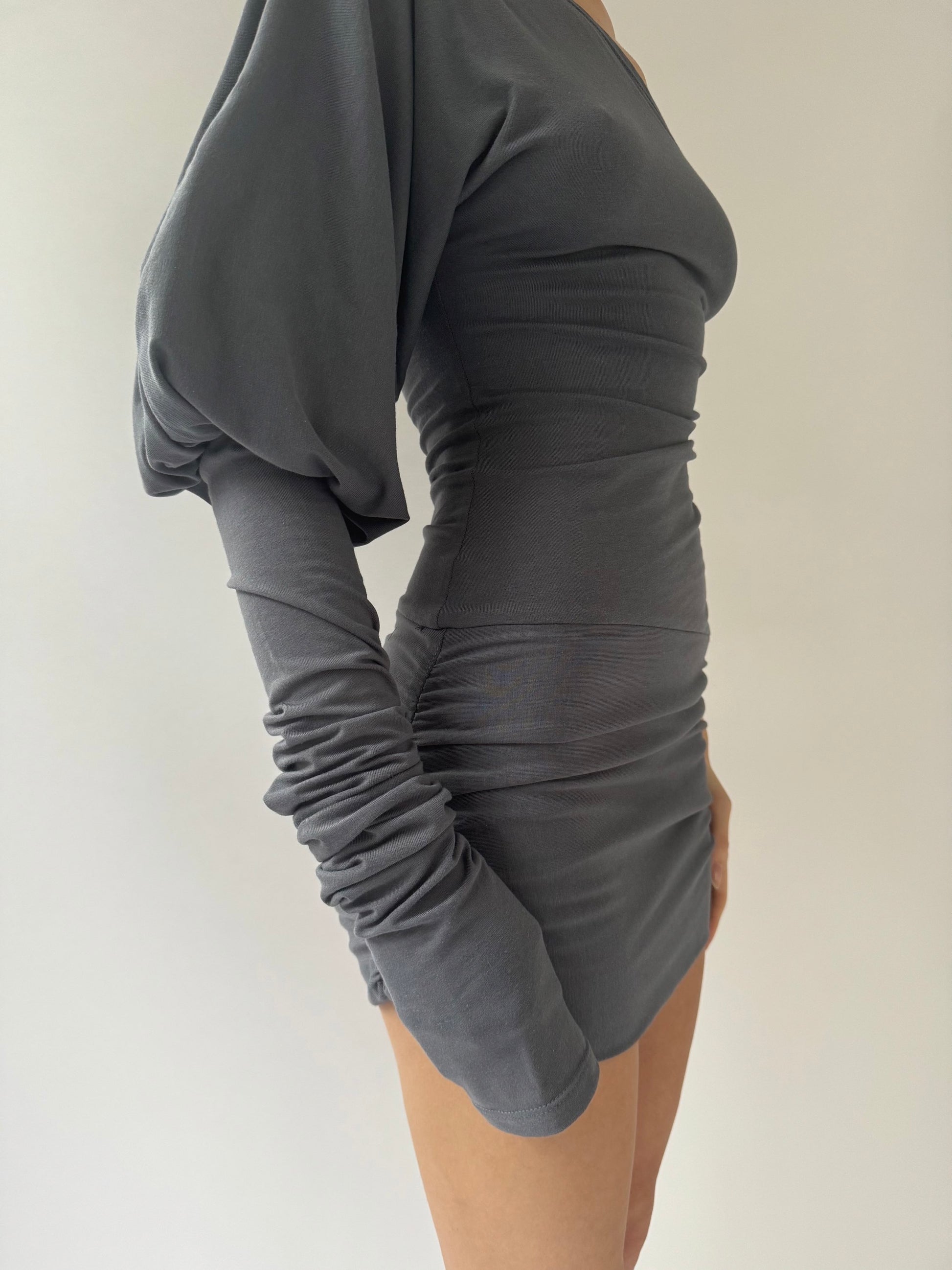 SHAPESHIFTER One Shoulder Bodycon Puff Sleeve Ruched Mini Dress / Tunic image 2