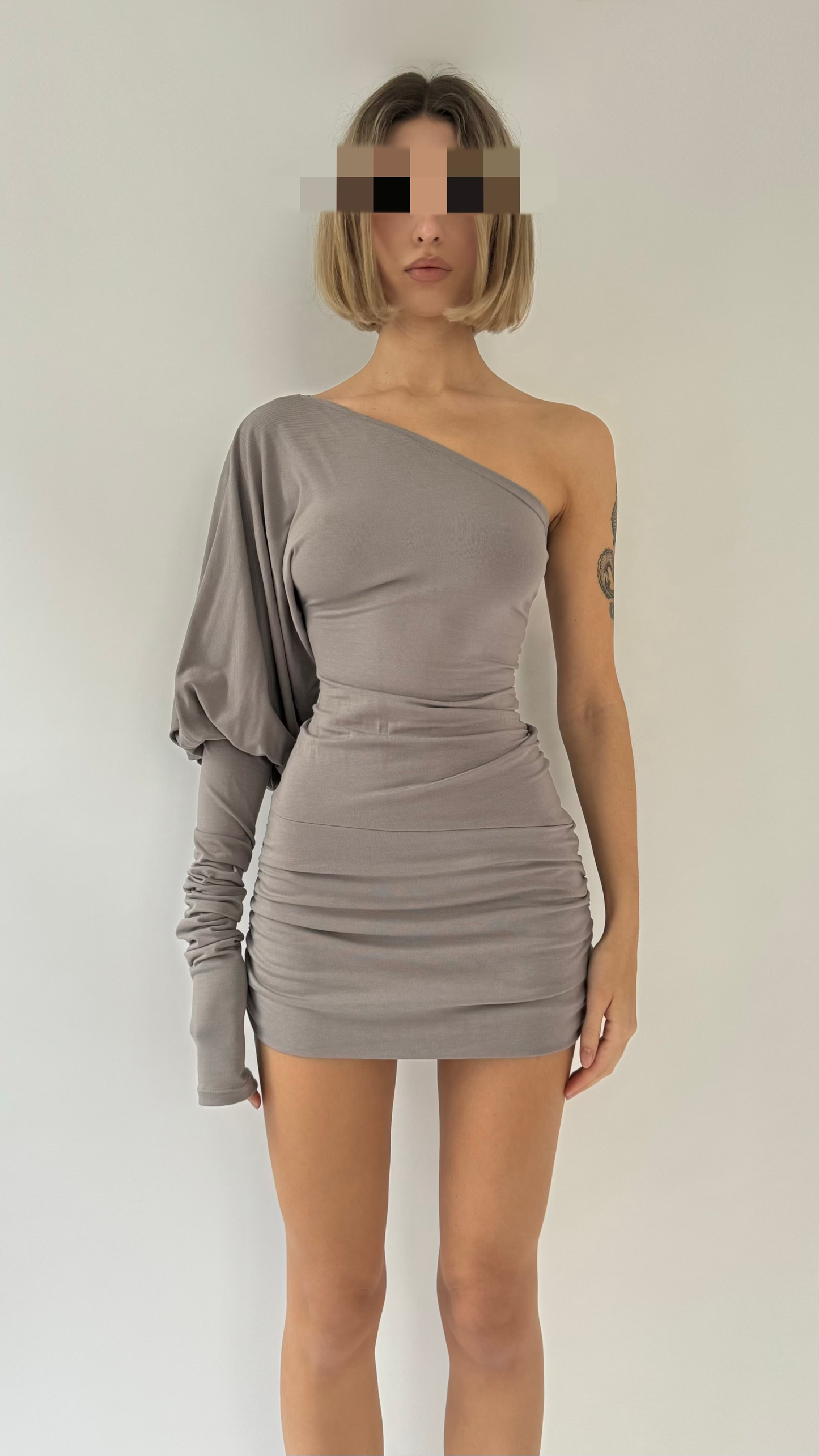 SHAPESHIFTER One Shoulder Bodycon Puff Sleeve Ruched Mini Dress / Tunic image 0