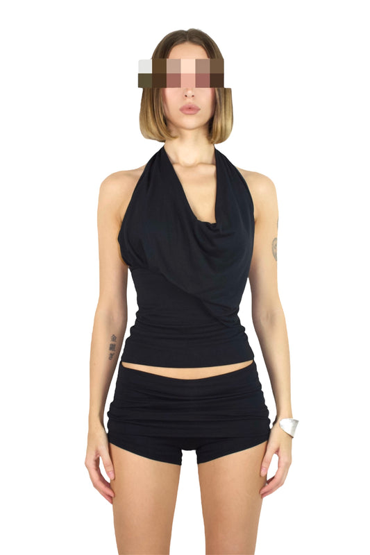 PARADOX Asymmetric 2-in-1 Cowl Neck Halter Top - BLACK image 0