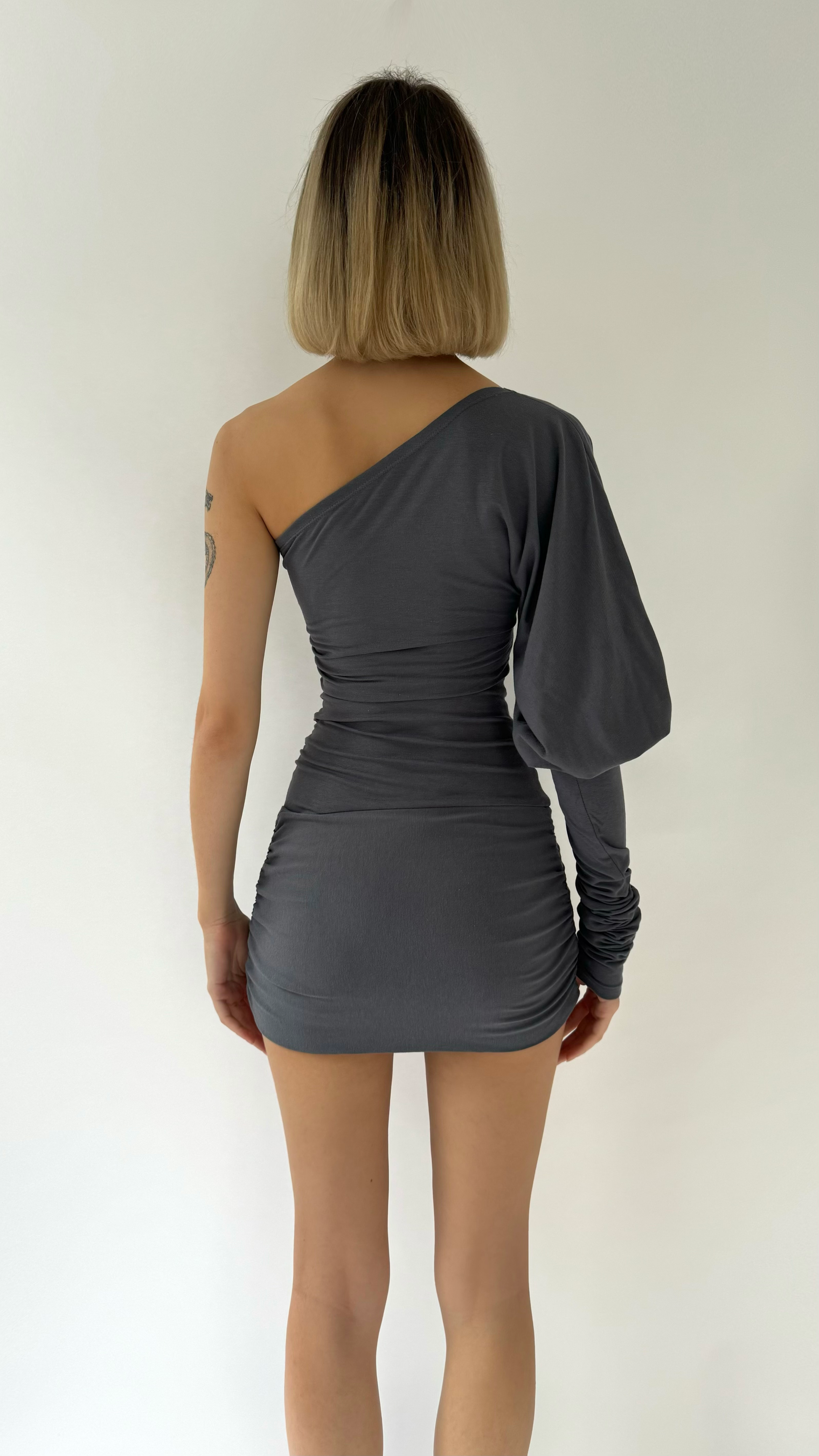 SHAPESHIFTER One Shoulder Bodycon Puff Sleeve Ruched Mini Dress / Tunic image 1