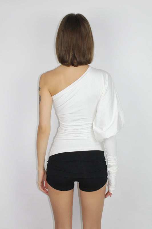 SHAPESHIFTER Asymmetrical Puff Sleeve Top - Ivory