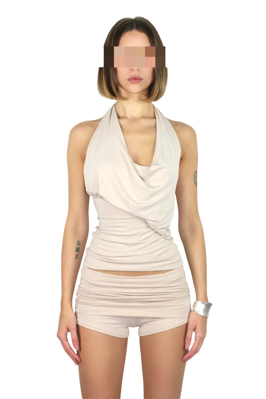 PARADOX Asymmetric 2-in-1 Cowl Neck Halter Top - BONE image 0