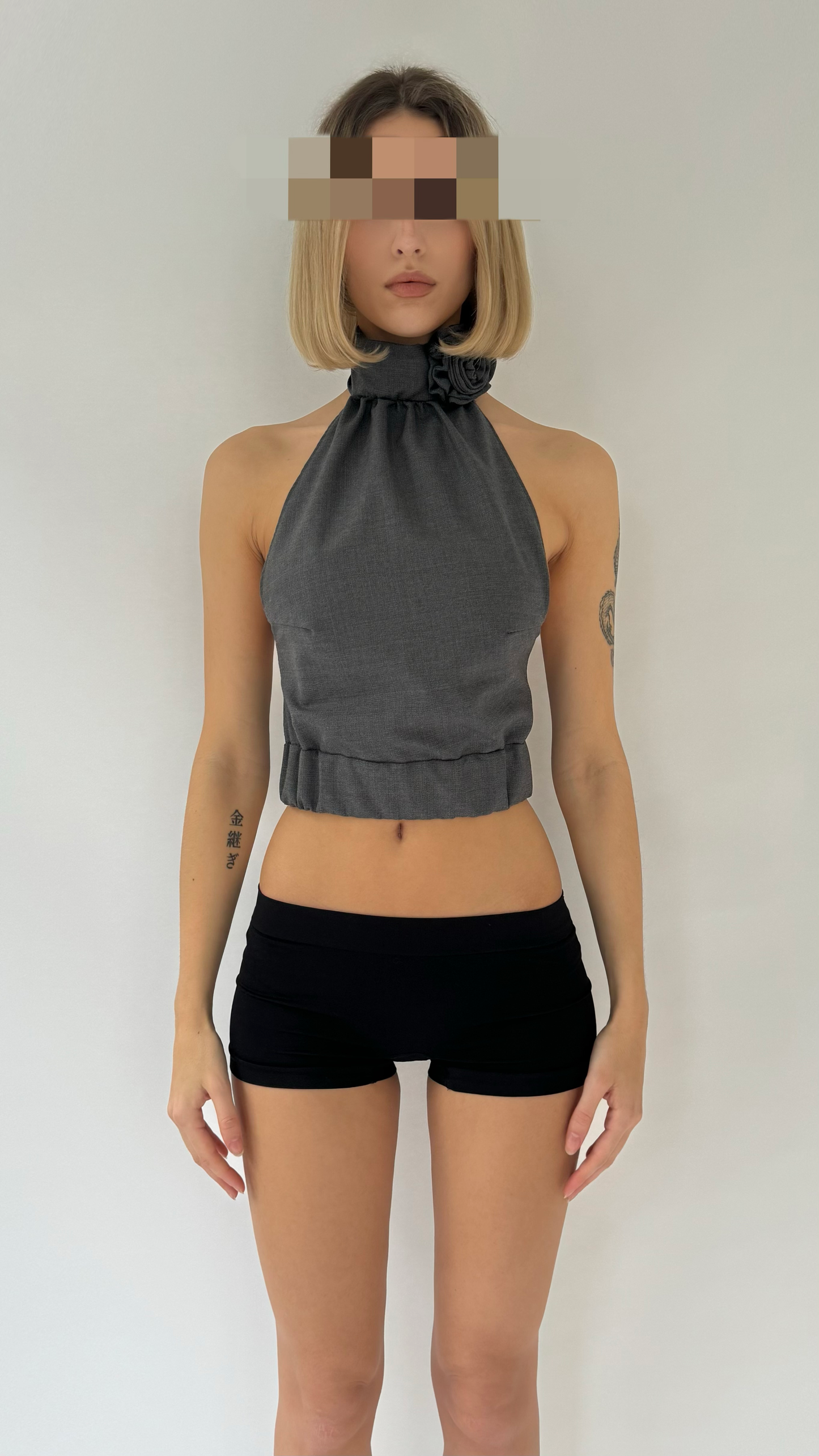 BLOSSOM Wool Turtleneck Halter Neck Open Back Top With Floral Detail image 0
