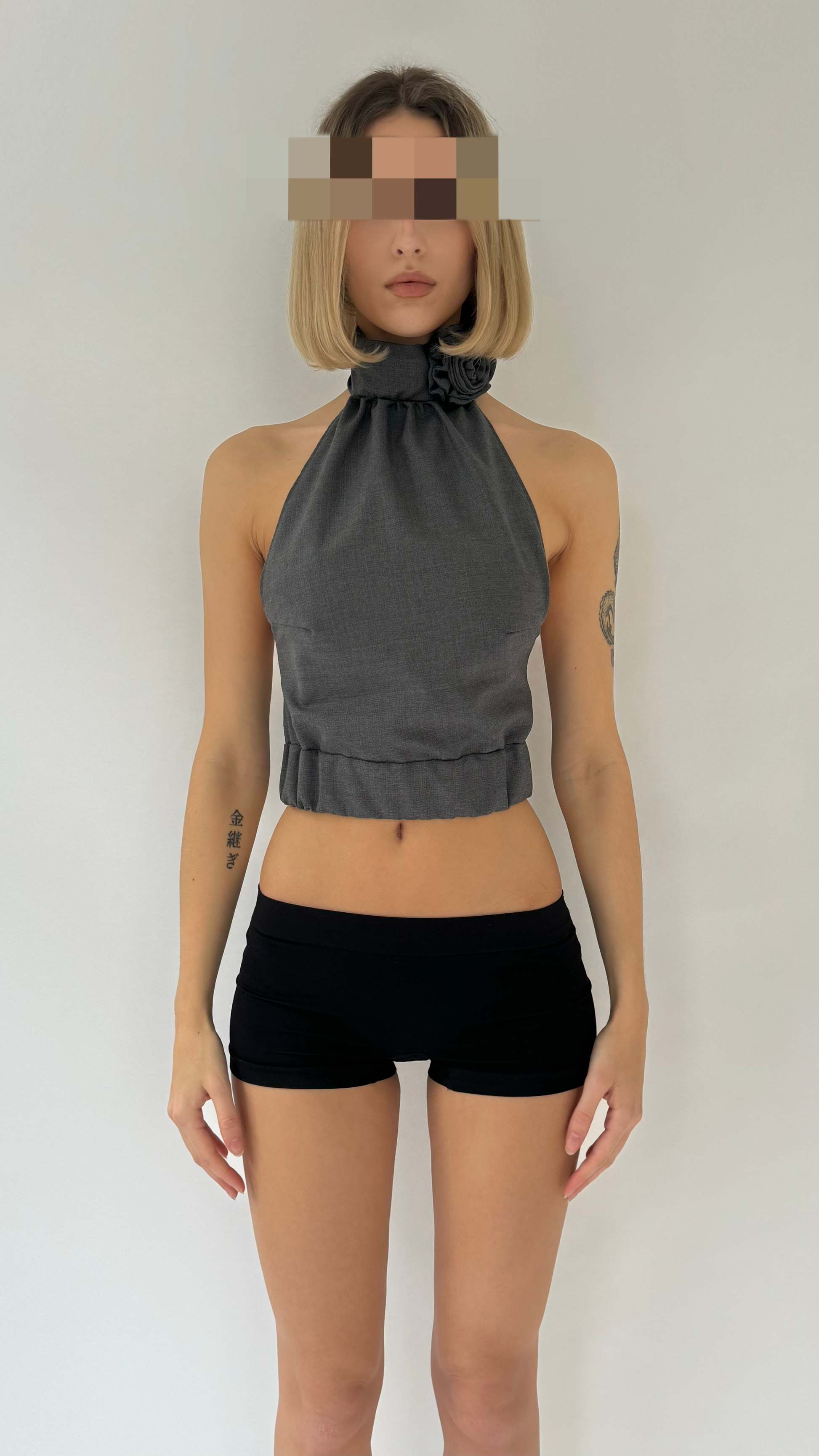 BLOSSOM Wool Turtleneck Halter Neck Open Back Top With Floral Detail image 0