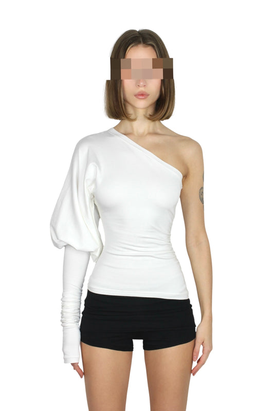 SHAPESHIFTER Asymmetrical Puff Sleeve Top - Ivory