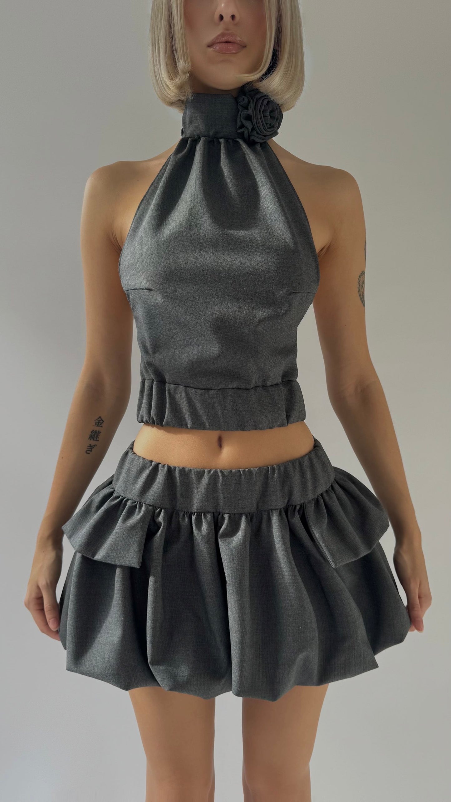 BLOSSOM Wool Turtleneck Halter Neck Open Back Top With Floral Detail image 4