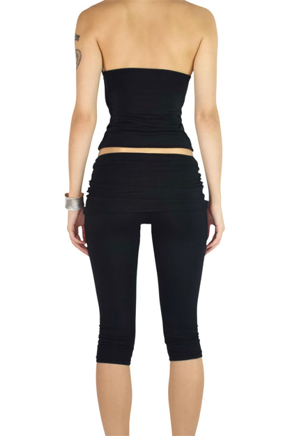 PARADOX Capri Leggings with Fold-Over Mini Skirt Waistband - BLACK image 2