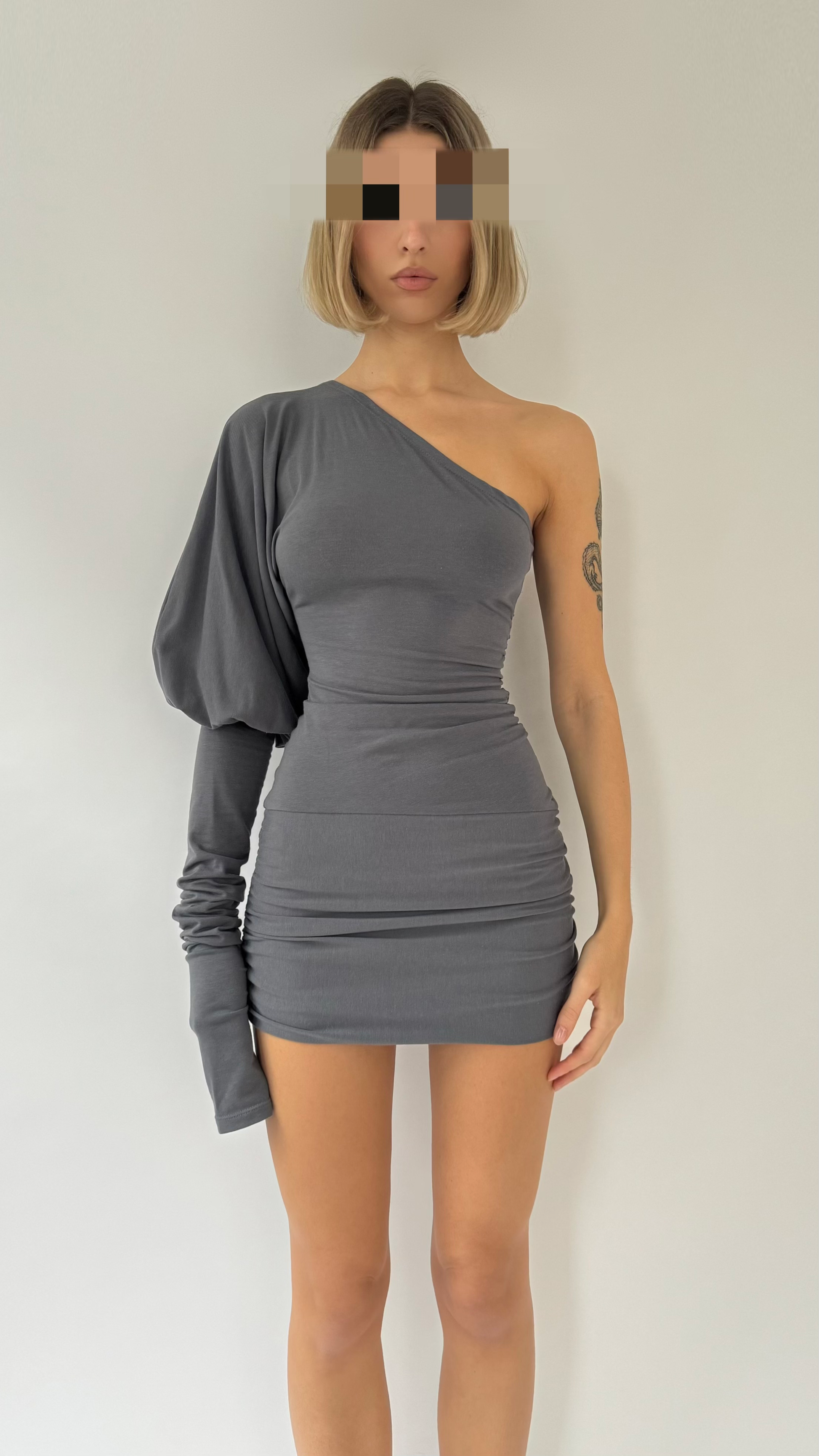 SHAPESHIFTER One Shoulder Bodycon Puff Sleeve Ruched Mini Dress / Tunic image 0