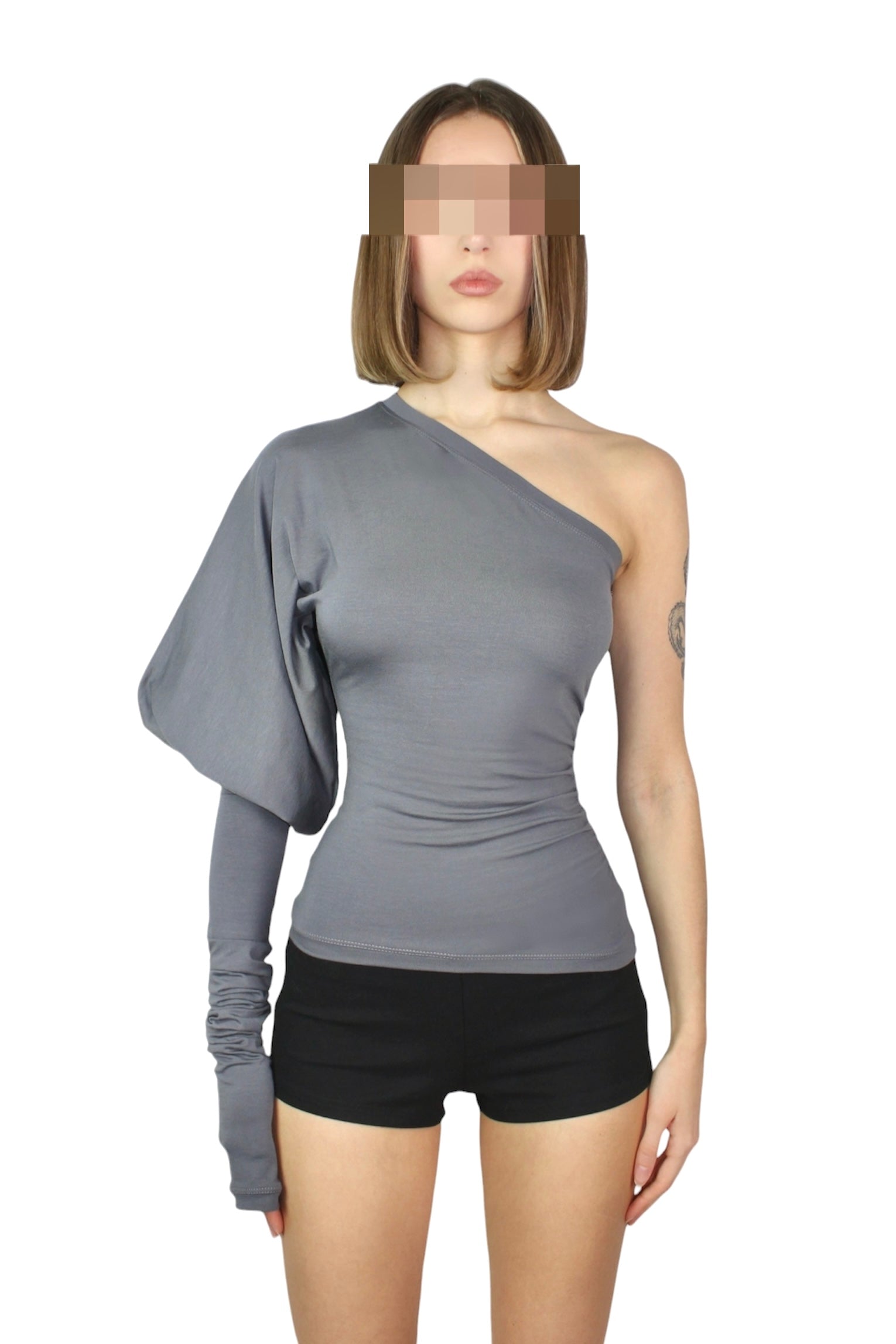 SHAPESHIFTER Asymmetrical Puff Sleeve Top - Dark Grey – PARASITE