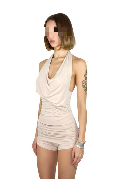 PARADOX Asymmetric 2-in-1 Cowl Neck Halter Top - BONE image 2