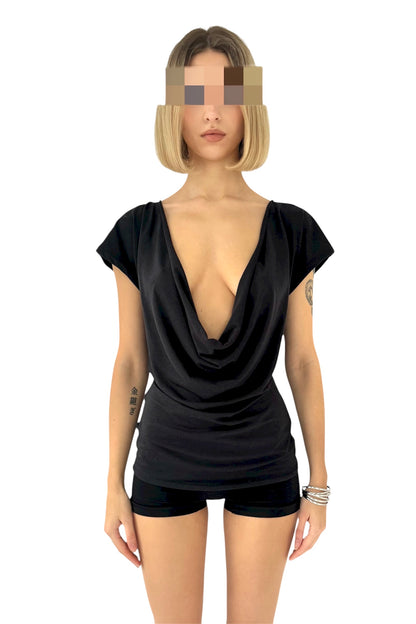MOTION Cowl Neck & Cowl Back Reversible Top - Black
