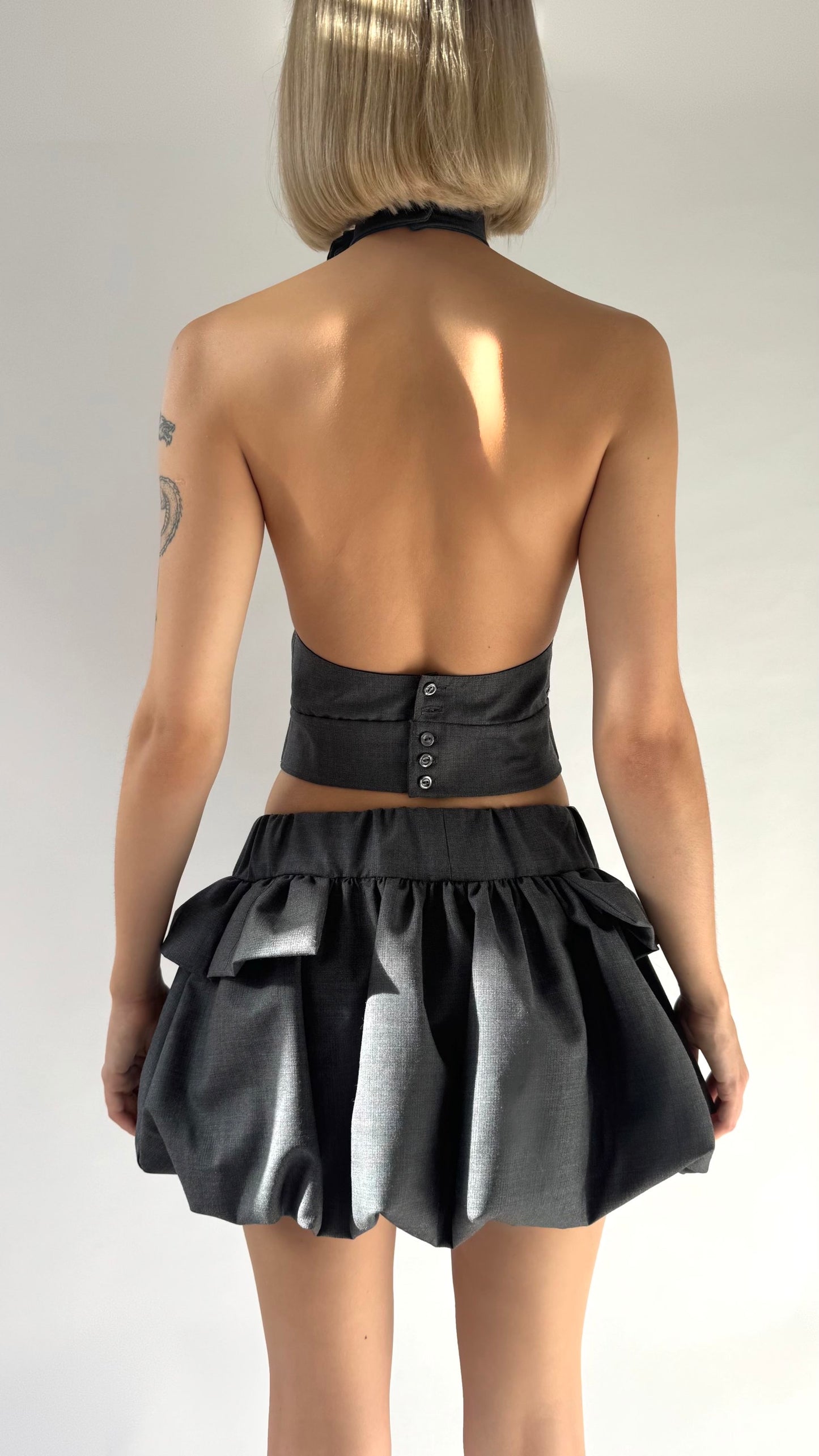 BLOSSOM Wool Low Rise Bubble Mini Skirt with Ruffles image 1