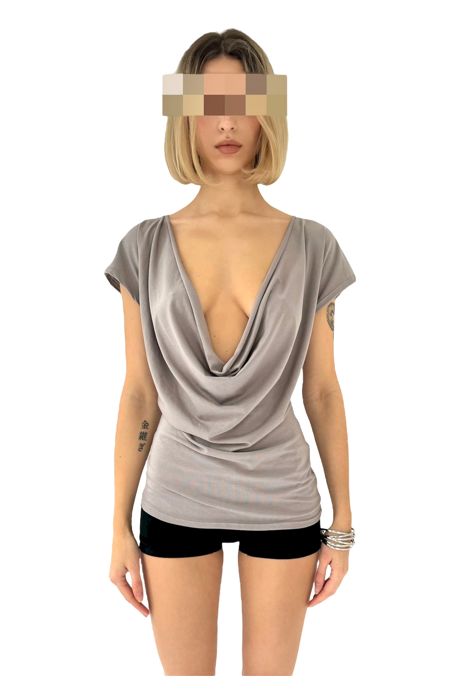 MOTION Cowl Neck & Cowl Back Reversible Top - Grey Beige