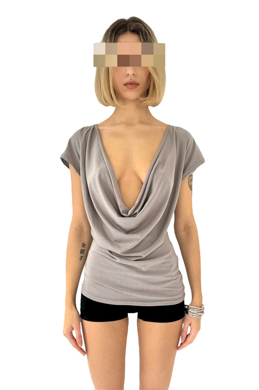 MOTION Cowl Neck & Cowl Back Reversible Top - Grey Beige