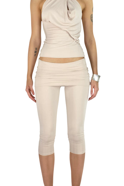 PARADOX Capri Leggings with Fold-Over Mini Skirt Waistband - BONE image 0