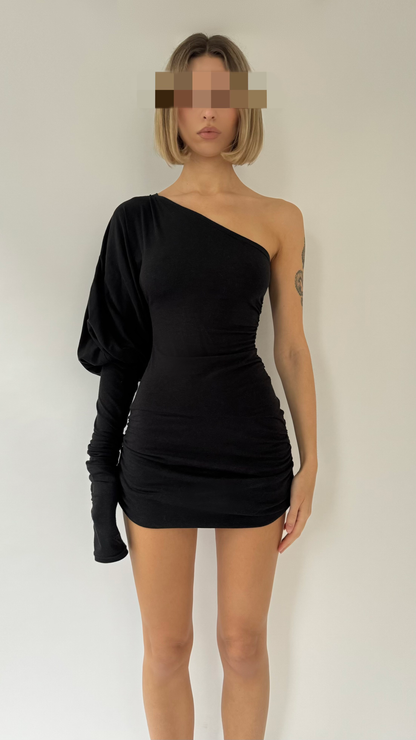SHAPESHIFTER One Shoulder Bodycon Puff Sleeve Ruched Mini Dress / Tunic image 0