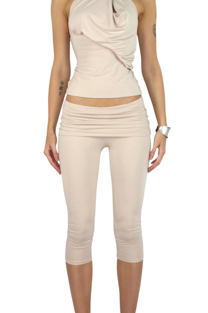 PARADOX Capri Leggings with Fold-Over Mini Skirt Waistband - BONE image 1
