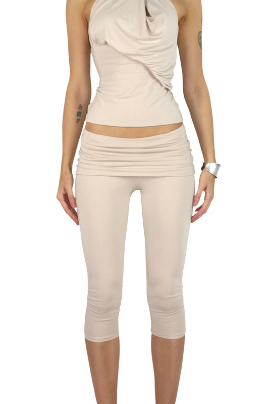 PARADOX Capri Leggings with Fold-Over Mini Skirt Waistband - BONE image 1