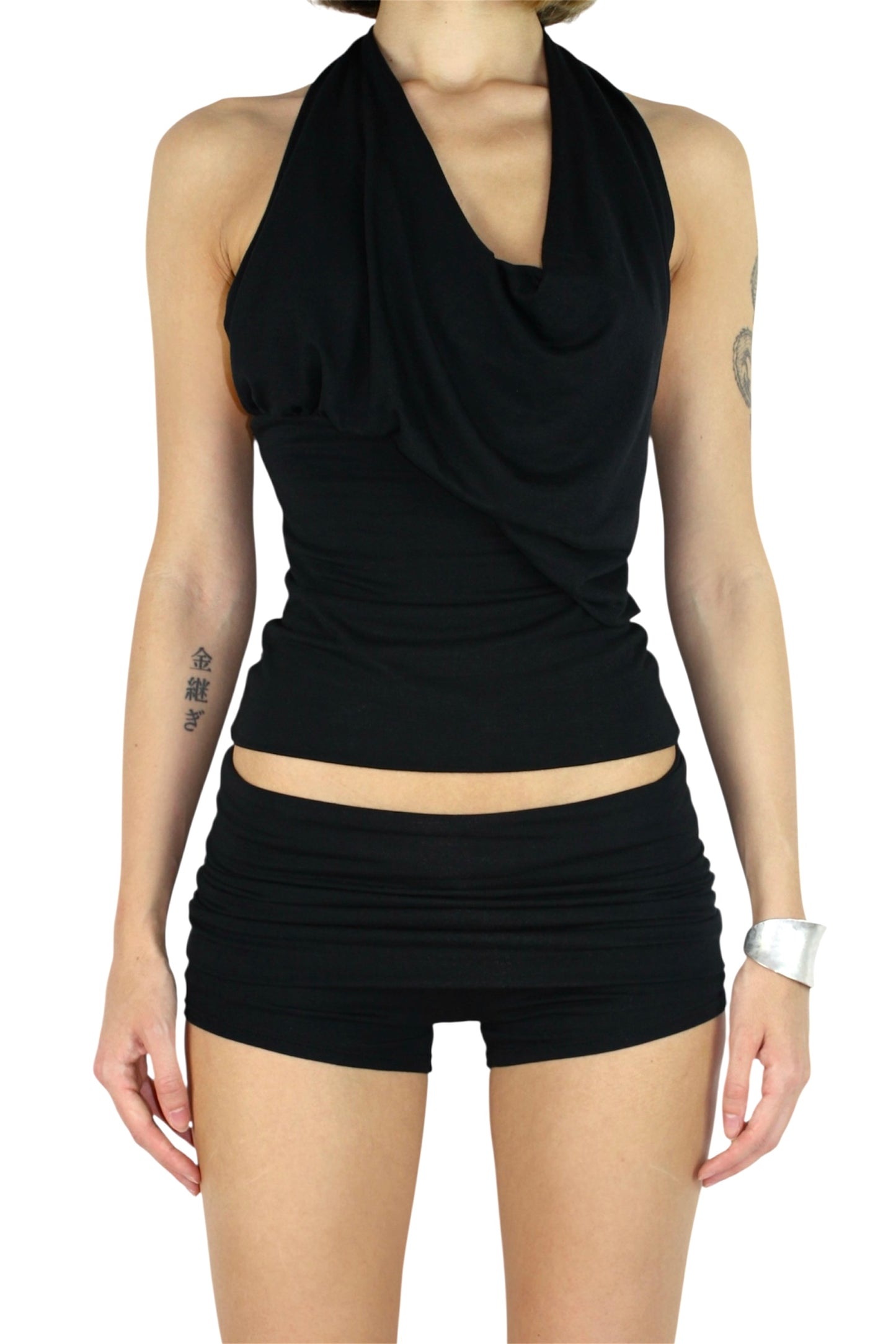 PARADOX Asymmetric 2-in-1 Cowl Neck Halter Top - BLACK image 5
