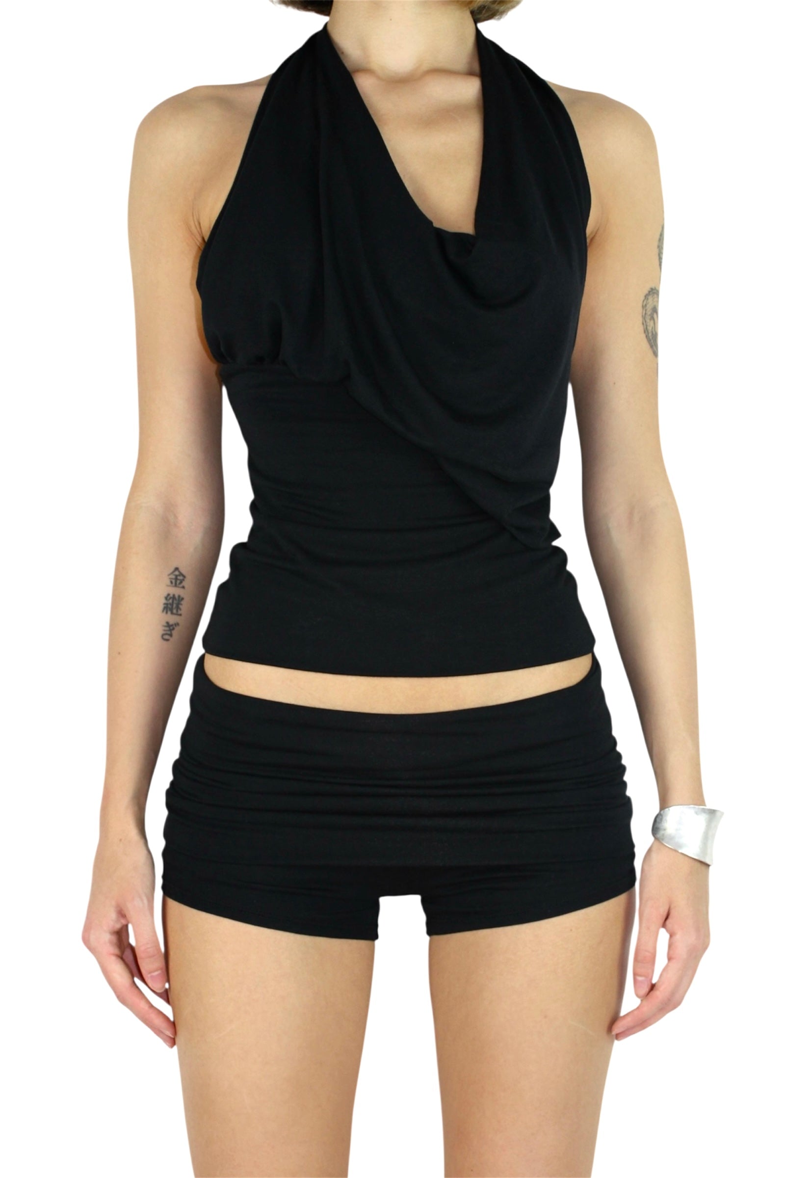 PARADOX Asymmetric 2-in-1 Cowl Neck Halter Top - BLACK image 5