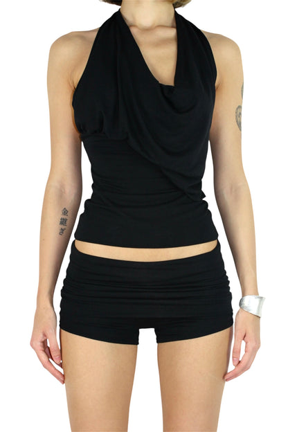 PARADOX Asymmetric 2-in-1 Cowl Neck Halter Top - BLACK image 5