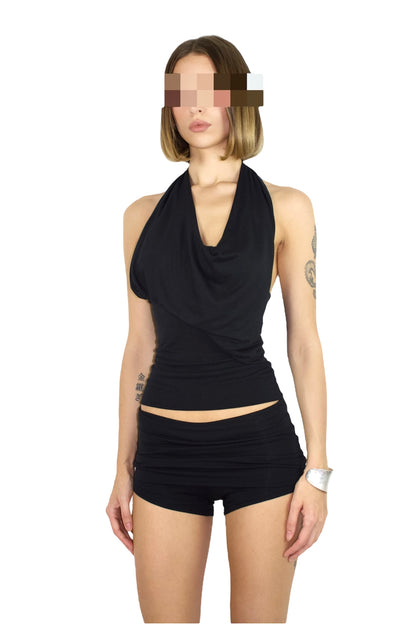PARADOX Asymmetric 2-in-1 Cowl Neck Halter Top - BLACK image 3