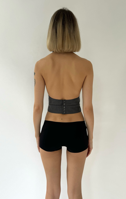 BLOSSOM Wool Turtleneck Halter Neck Open Back Top With Floral Detail image 1