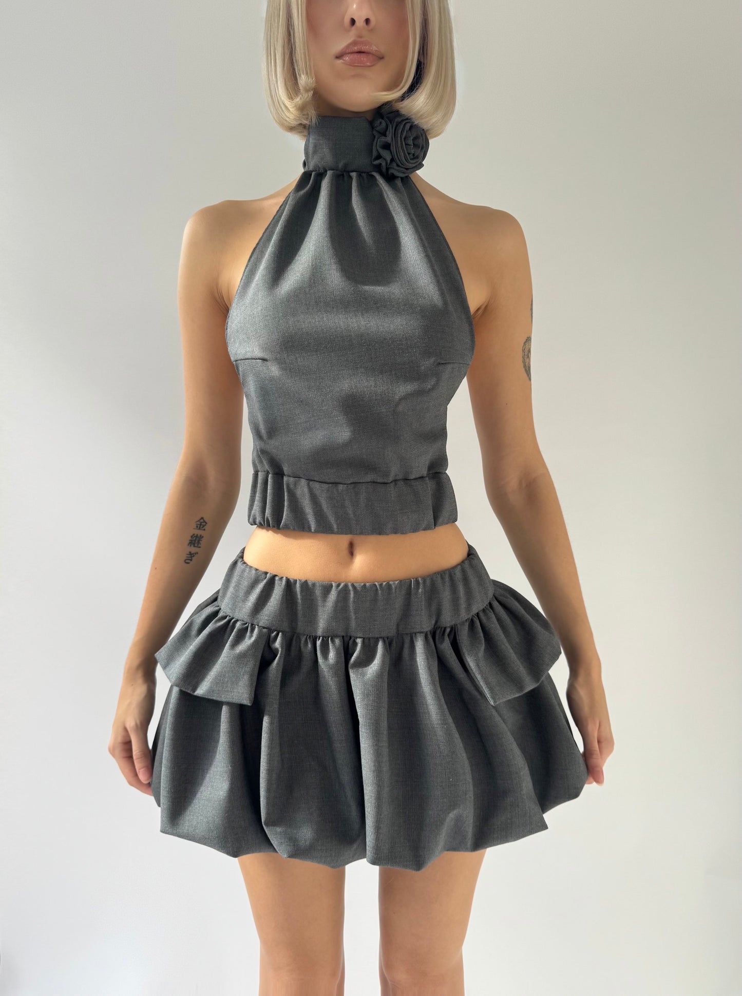 BLOSSOM Wool Low Rise Bubble Mini Skirt with Ruffles image 2
