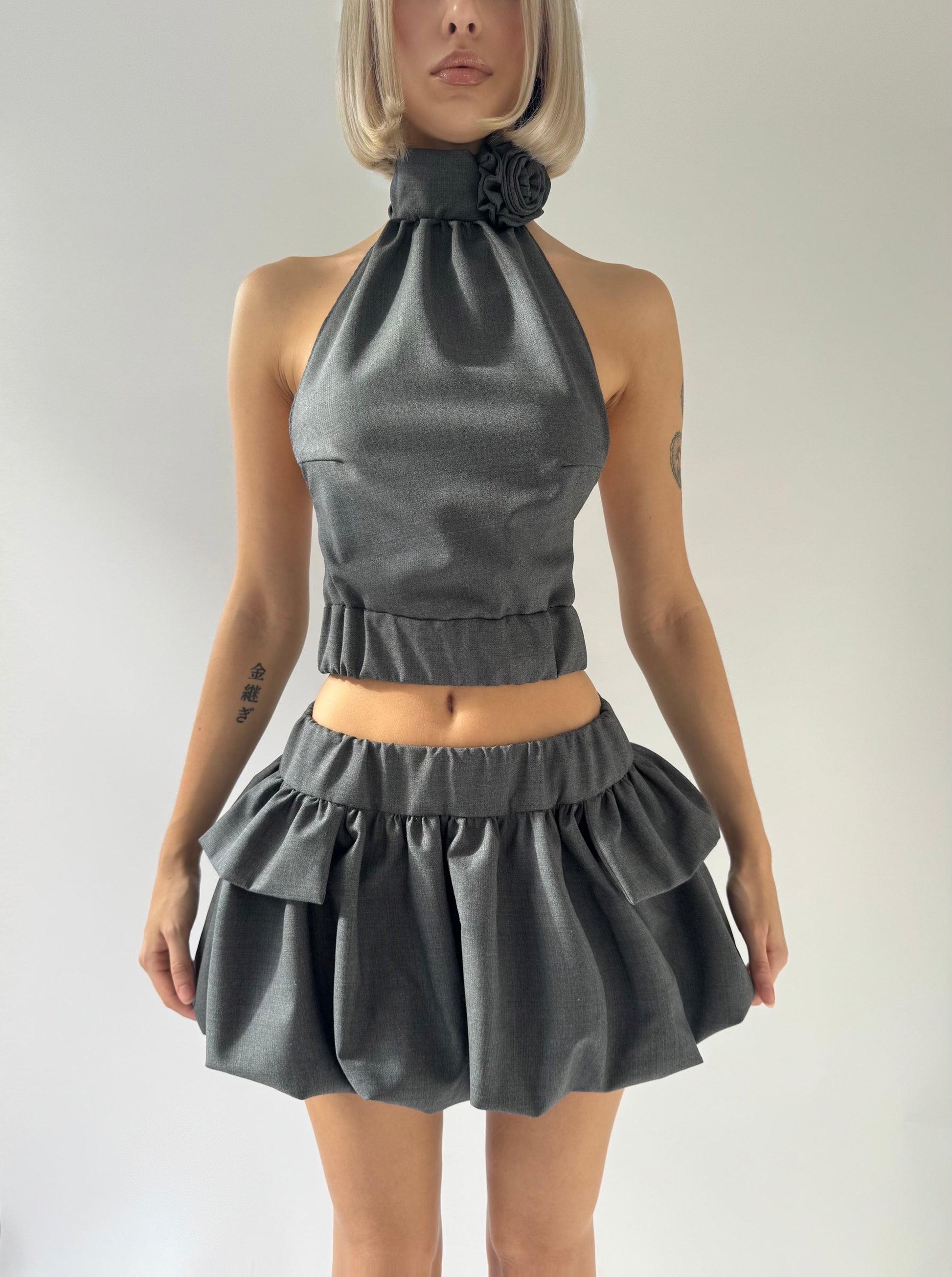 BLOSSOM Wool Low Rise Bubble Mini Skirt with Ruffles image 2